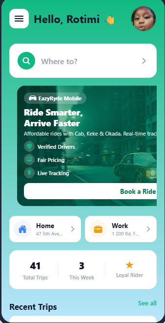 EazyRyde Mobile on iPhone